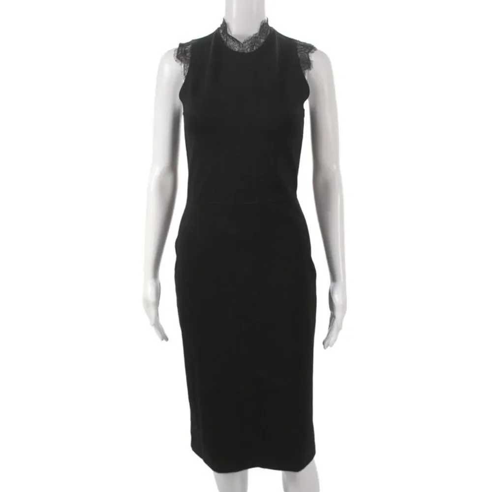 Amanda Uprichard Womens Sheath Dress Black Mock Neck Sleeveless Mid-Calf Size S